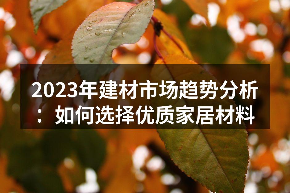 2023年建材市场趋势分析：如何选择优质家居材料